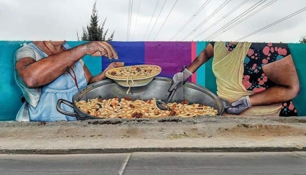 Mural que honra las ollas comunas en la comuna de Renca, autor anónimo